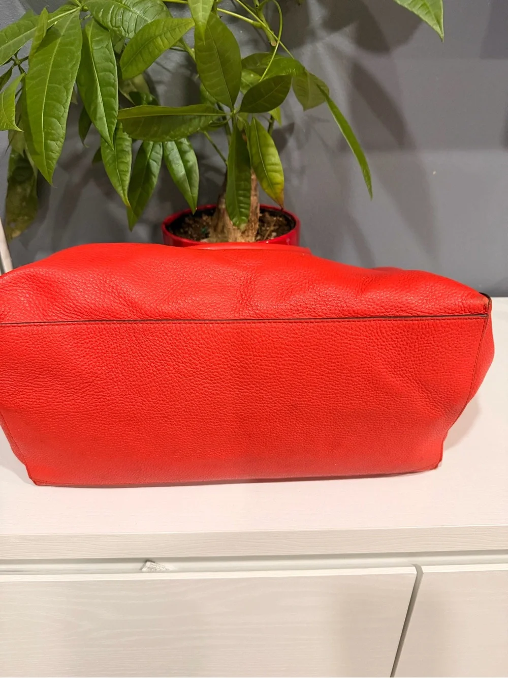 Tory Burch Bright Dark Red Pebbled Leather Tote